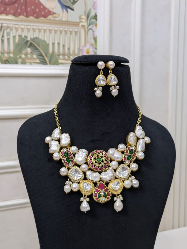 Royal Kundan Baroque Pearl Necklace Set