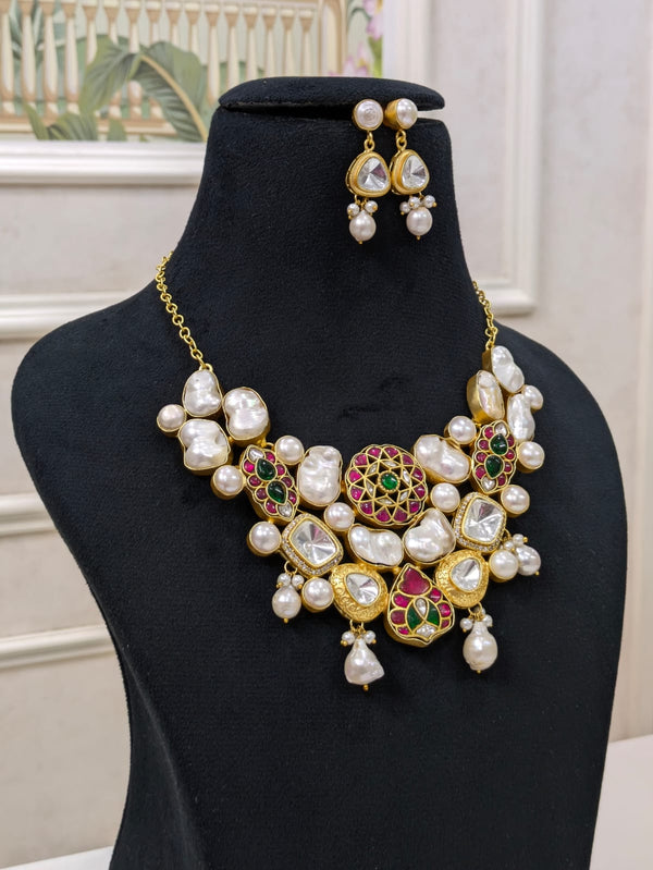 Royal Kundan Baroque Pearl Necklace Set