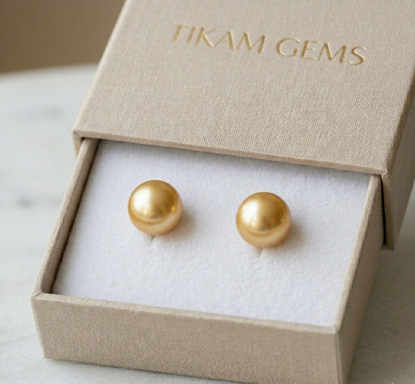 GoldenPearl Stud Earrings - Gift for Her