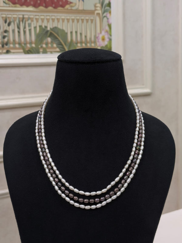 Gray & White Rice Pearl Necklace