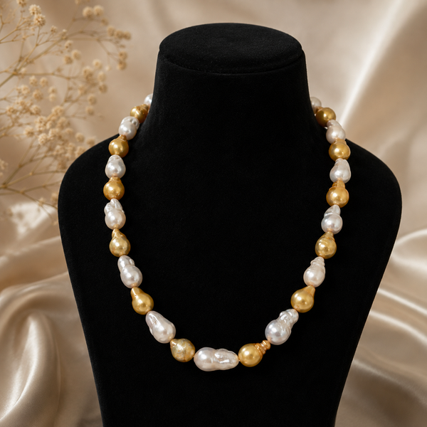 Golden White Baroque Pearl Necklace