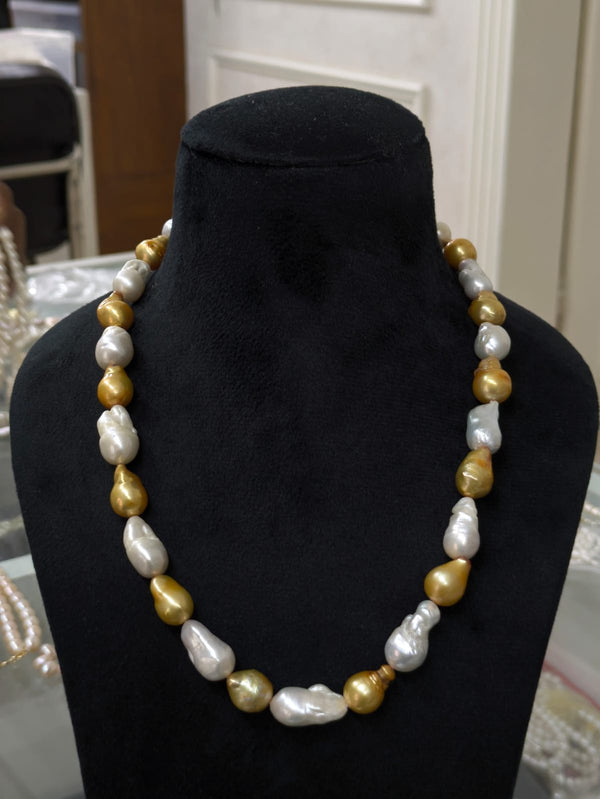 Golden White Baroque Pearl Necklace