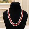 Pearl & Taiwan Coral 3 Layered Necklace