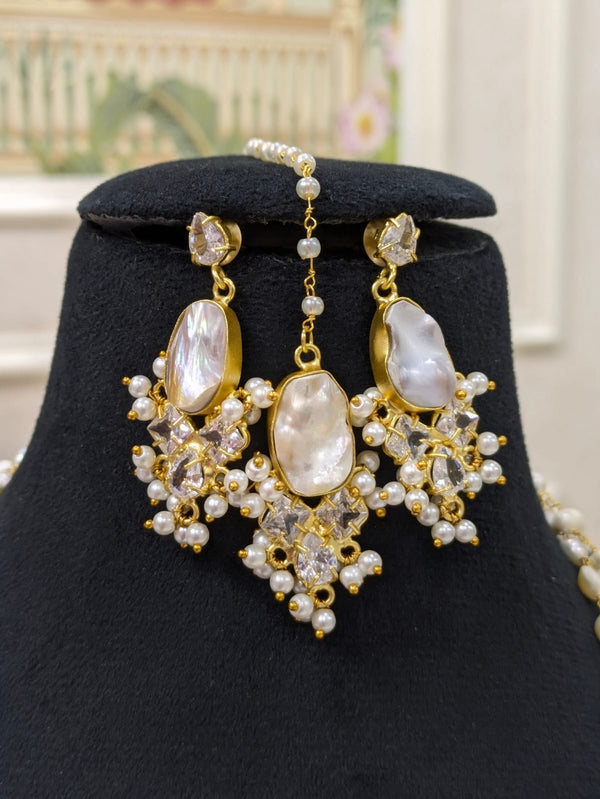 Freshwater Baroque Pearl Necklace Set with Earrings & Maang Tikka