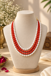 Elegant 4 Layer Coral & Pearl Necklace