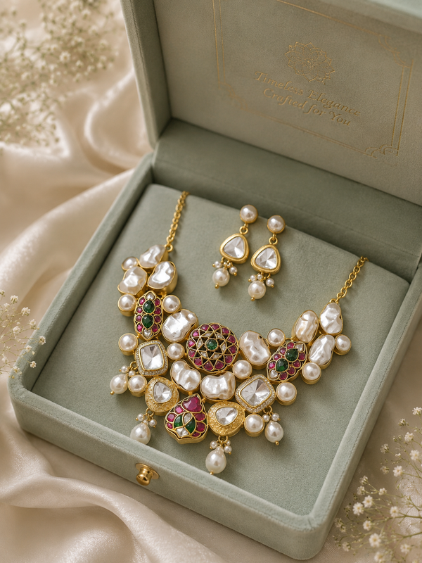 Royal Kundan Baroque Pearl Necklace Set