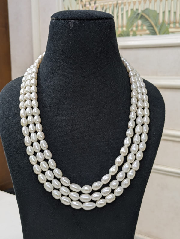 Natural Rice Pearl 3 Layer Necklace