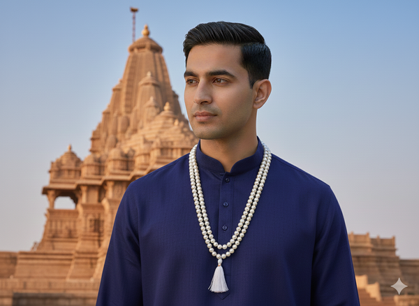 108+1 Beads Natural Freshwater Round Pearl Jaap Mala For Men & Women (6MM)