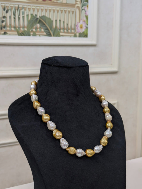 Golden White Baroque Pearl Necklace