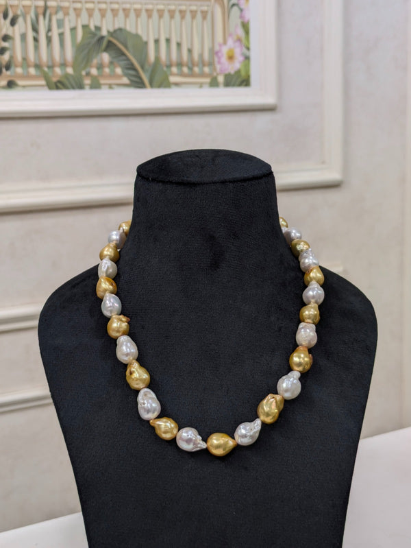 Golden White Baroque Pearl Necklace
