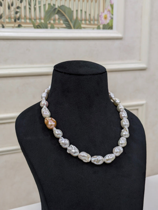 Peach & White Baroque Pearl Necklace
