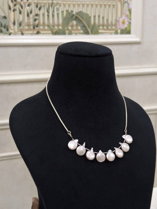 Pink Coin Silver Pearl Necklace