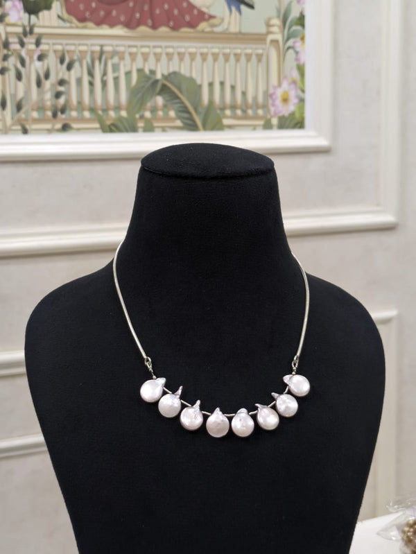 Pink Coin Silver Pearl Necklace