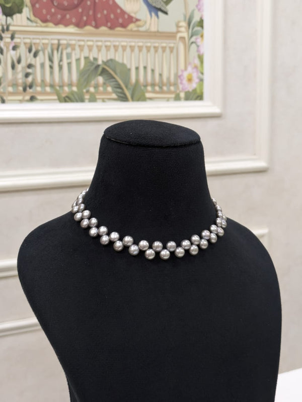 Gray Half Round Fancy Shape Pearl Necklace
