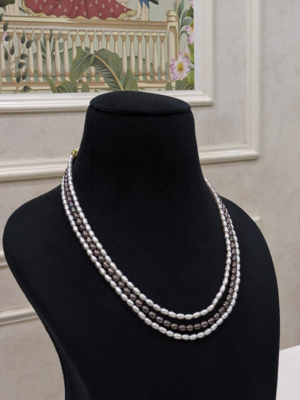 Gray & White Rice Pearl Necklace