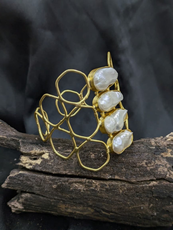 Freshwater Pearl Cuff Bracelet With a Geometric Design Bracelet For Women & Girls | Gift For Her