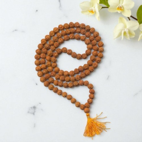 108+1 Beads Natural 5 Mukhi Rudraksha Jaap Mala For Men & Women (8MM)
