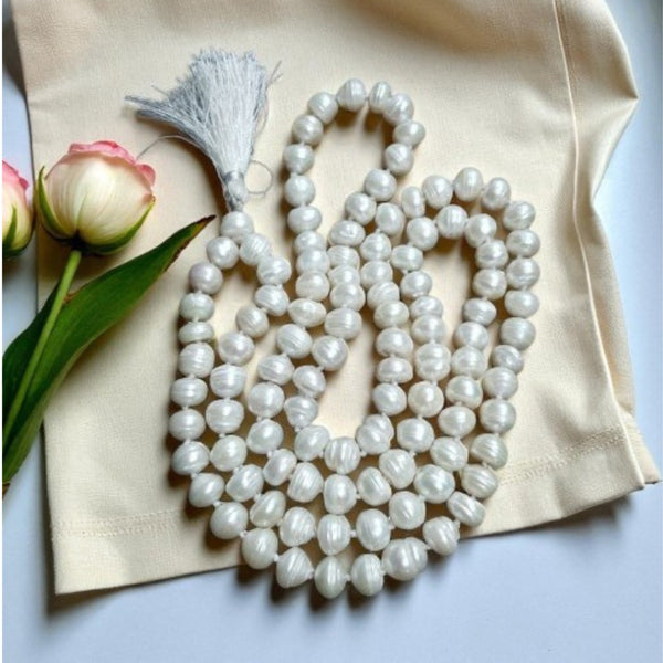 108+1 Beads Natural Freshwater Round Pearl Jaap Mala For Men & Women (6MM)
