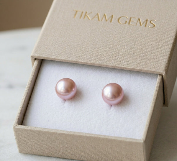 Pink Pearl Stud Earrings - Gift for Her