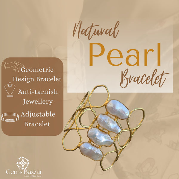 Freshwater Pearl Cuff Bracelet With a Geometric Design Bracelet For Women & Girls | Gift For Her