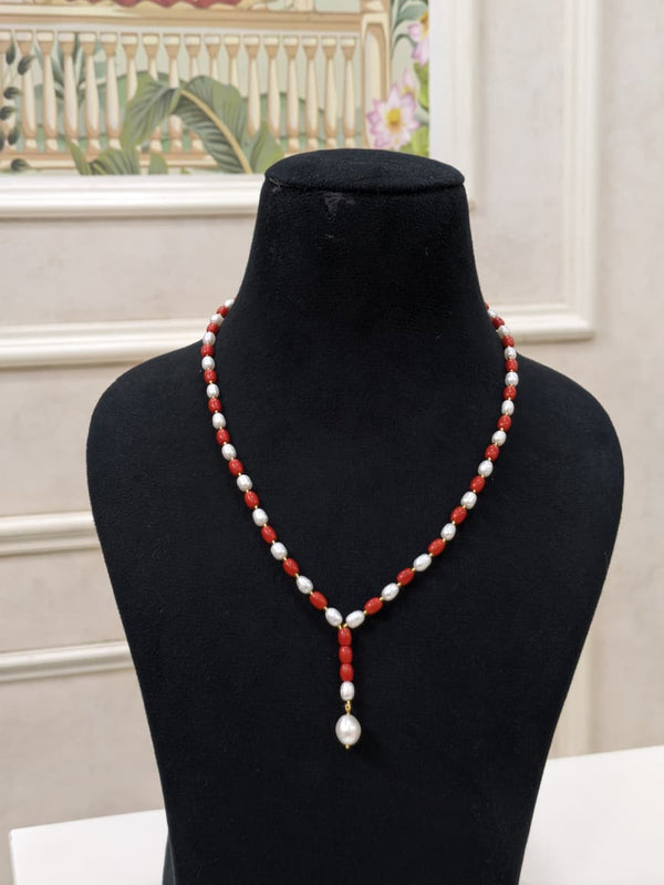 Pearl &Coral Y Necklace