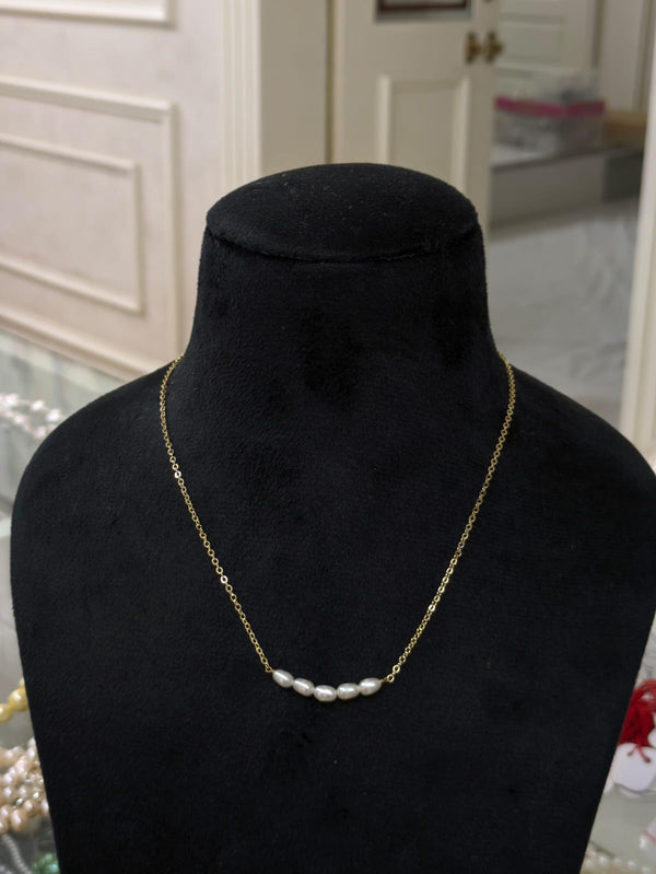 Elegant Rice Pearl Chain Necklace