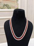 Pearl & Taiwan Coral 3 Layered Necklace