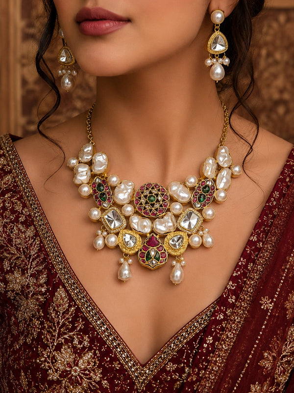 Royal Kundan Baroque Pearl Necklace Set
