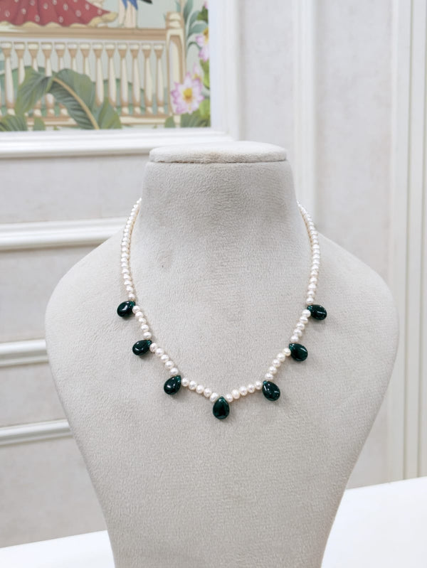 Pearl & Green Onyx Necklace