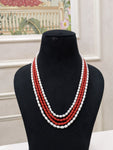 Elegant 4 Layer Coral & Pearl Necklace