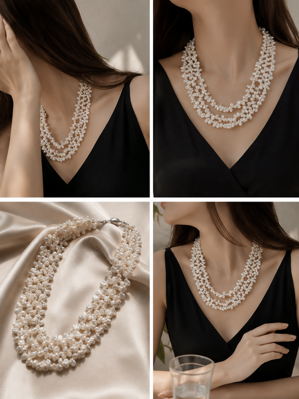 3 Layer Natural Keshi Freshwater Pearl Necklace